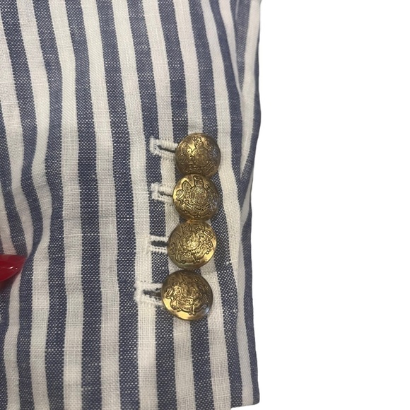 J Crew Blue and White Striped Linen Schoolboy Blazer - Picture 7 of 12